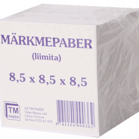 Märkmepaber 85x85x85 mm valge liimita