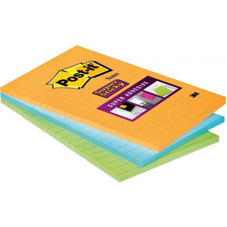 Märkmepaber iseliimuv Post-it Super Sticky 4645 rainbow joon,3x45 lehte/pk,102x152mm