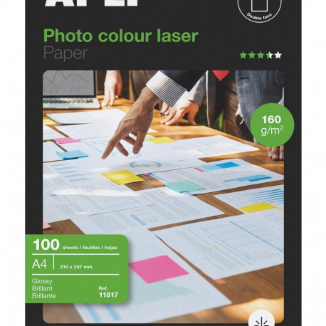 Fotopaber APLI A4 210x297 Laser Glossy 160g, 100 lehte pakis double sided/kahepoolne