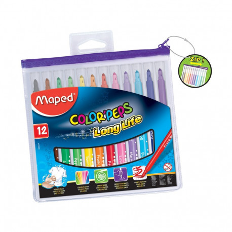 Viltpliiatsid Color Peps 12värvi, lukuga plastik pakend, Maped