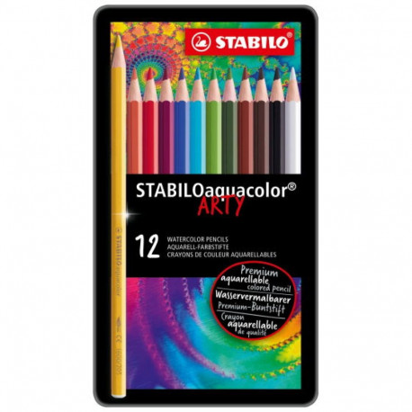 Akvarellpliiats metallkarbis Stabilo ARTY aquacolor, 12 värvi