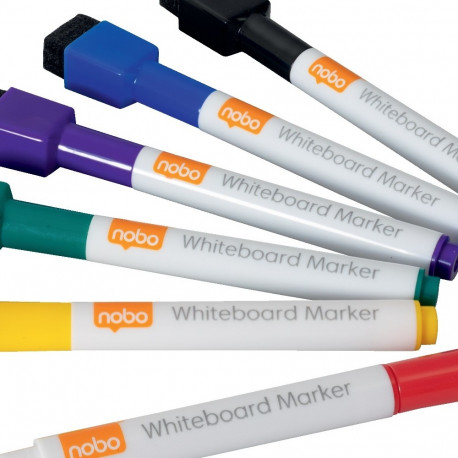 Tahvlimarkerid REXEL/ NOBO Quartet Mini , 6 tk. komplektis, peenike, magneti ja kustutajaga