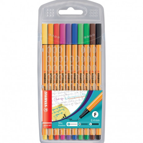 Tindipliiats Stabilo Point 88 fineliner 0,4mm, 10 värvi pakis