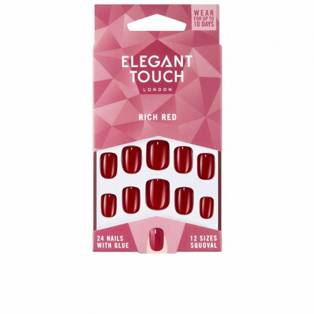 ELEGANT TOUCH POLISHED COLOUR nails with glue squoval #rich red