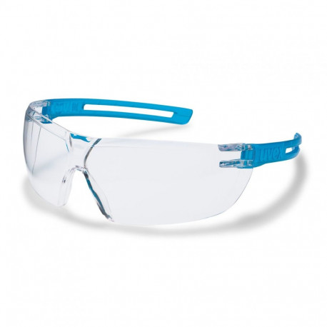uvex x-fit safety spectacles – clear polycarbonate supravision excellence lens, translucent blue fra