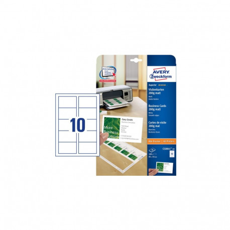 Visiitkaart AVERY ZWECKFORM 85x54mm 200g mikroperf.-ga 10 lehte matt valge