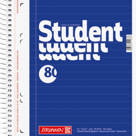 Kaustik A5 80l. jooneline Student spiraalköide 6-ne augustus rebitavad lehed Brunnen, sinise kaanega