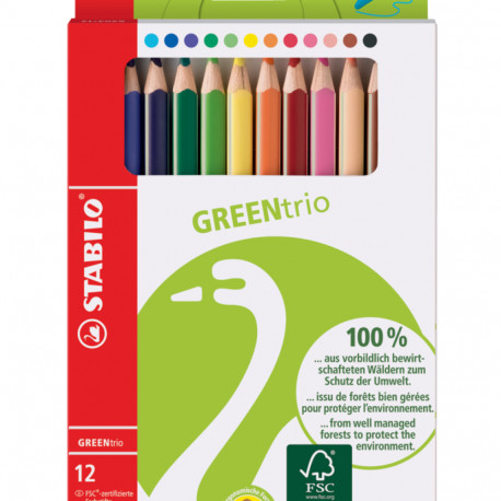Värvipliiats Stabilo GREEN trio colors, jumbo 12 värvi