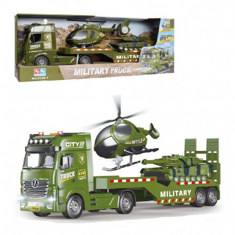 Heli ja valgusega sõjaväe treiler koos tanki ja helikopteriga 55 cm