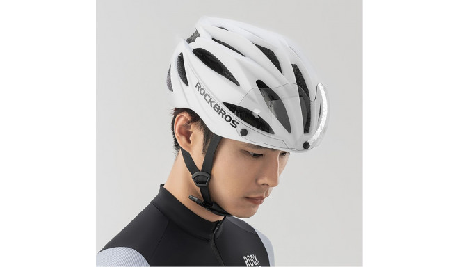 Rockbros Rockbros Bike Helmet with Visor, Detachable UV Goggles, Unisex, Glossy - White