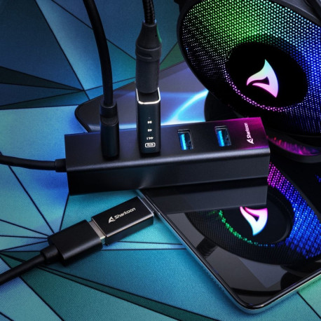 Sharkoon 4-Port USB 3.2 Gen 1 Aluminum Hub, USB hub (black)