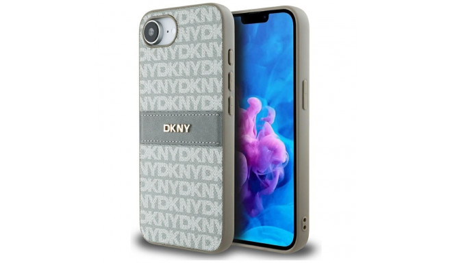 DKNY Repeat Texture Pattern with Tonal Stripe iPhone 16e Case - Beige