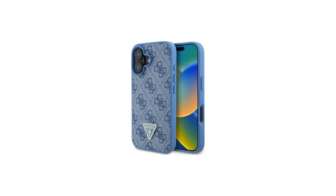 Guess Hardcase Leather 4G Triangle Strass MagSafe Case for iPhone 16 - Blue