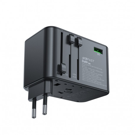Acefast Z1 GaN 75W PD travel charger adapter 3x USB-C 2x USB-A - black