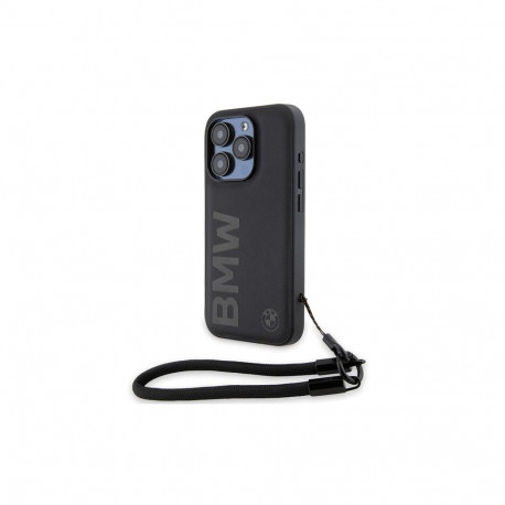 BMW Signature Leather Wordmark Cord case for iPhone 15 Pro Max - black