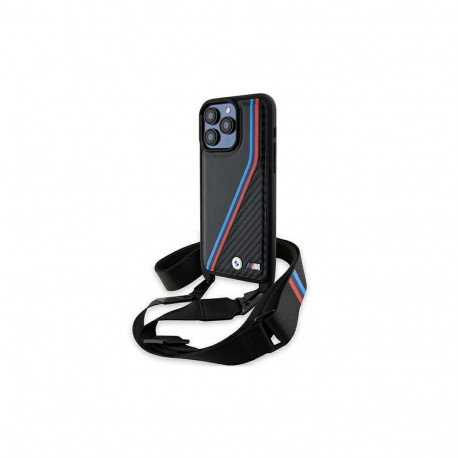 BMW M Edition Carbon Tricolor Lines & Strap case for iPhone 15 Pro Max - black