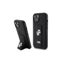 Karl Lagerfeld Gripstand Saffiano Karl&Choupette Pins case for iPhone 15 - black