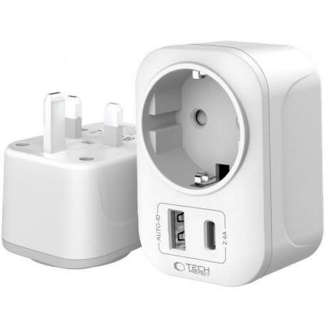 Tech-Protect reisiadapter TA100 UK-EU, valge