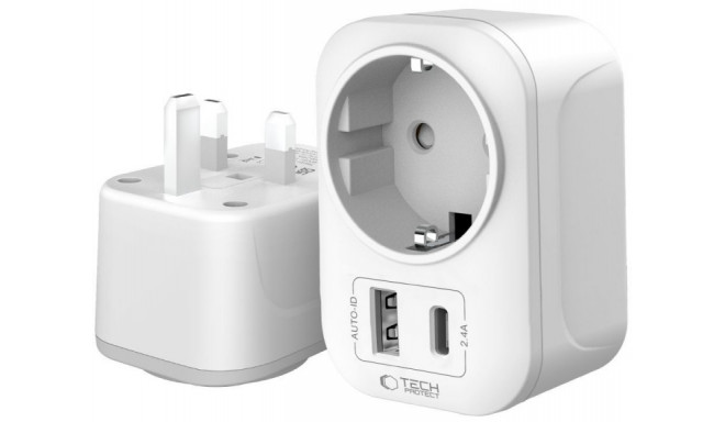Tech-Protect reisiadapter TA100 UK-EU, valge