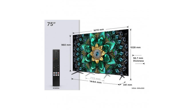 TV Set|TCL|75 "|4K Ultra HD|3840 x 2160 pixels|Flat|16:9|QD-Mini LED|75Q6C