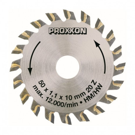 Proxxon 28017 circular saw blade – 50 mm, 20 tungsten-carbide tipped teeth, 10 mm bore, thin kerf