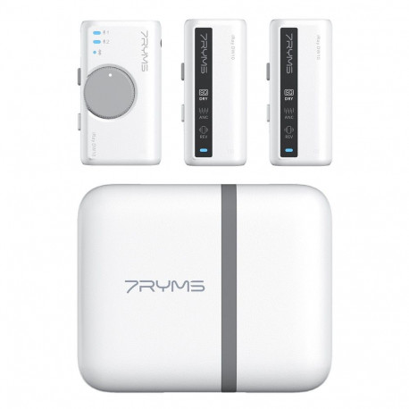 Wireless Microphone - 7Ryms DW10 Dual-Channel Receiver & Transmitters USB-C + 3.5mm White