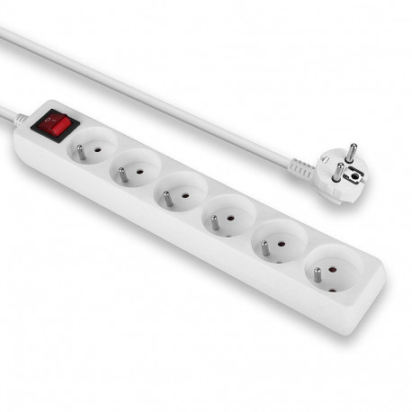 Mains Power Extension - LINDY 6-Way French Schuko Mains Power Extension with Switch, 1.4 m, White