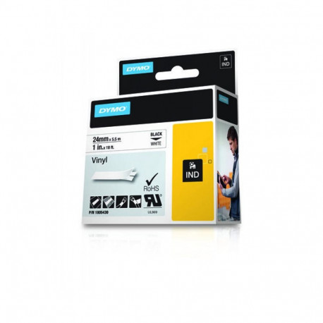 Label Tape - Dymo Rhino Coloured Vinyl Black White 1805430