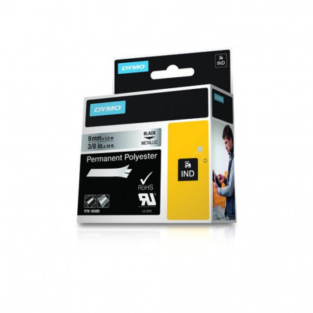 Label Tape - Dymo 18485 Permanent Adhesive Vinyl Black Metallic