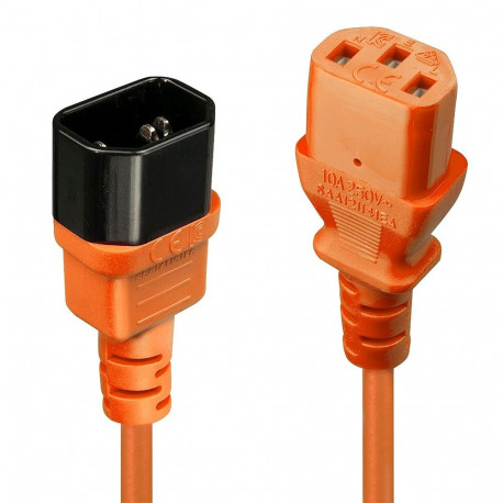 1m C14 to C13 Mains Extension Cable, orange IEC C14 Connector to IEC C13 Connector