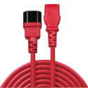 1m C14 to C13 Mains Extension Cable, red IEC C14 Connector to IEC C13 Connector