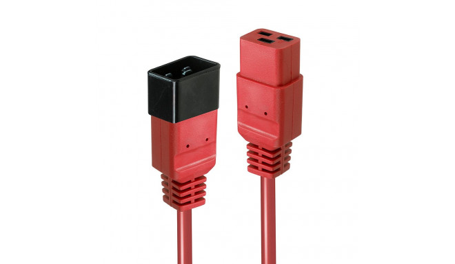 1m C20 to C19 Mains Extension Cable, red IEC C20 Connector to IEC C19 Connector