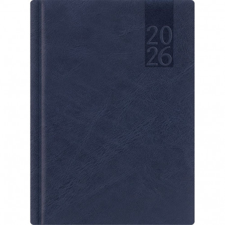 Raamatkalender A5 NÄDAL, tumesinine, vertikaal, kõvaköide, kunstnahast kaantega 2026a