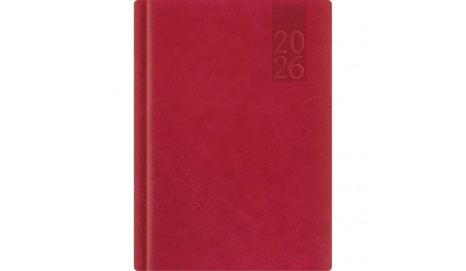 Raamatkalender A5 NÄDAL, tumepunane, vertikaal, kõvaköide, kunstnahast kaantega 2026a.