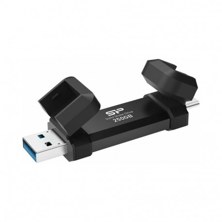 Silicon Power Portable External SSD | DS72 | 250 GB | USB Type-A and USB Type-C 3.2 Gen 2 | Black