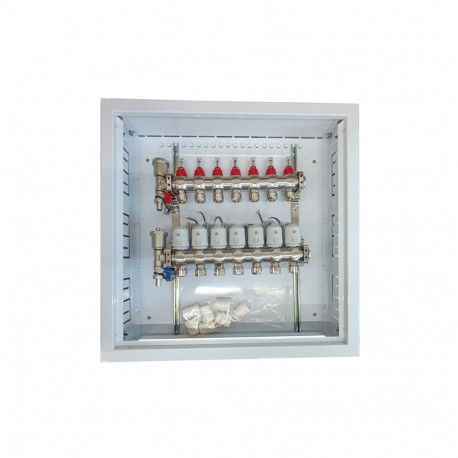 Heating Manifold - 7 Loops with Thermal Actuators NC AC230V and Flow Meters