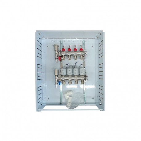 Heating Manifold - 4 Loops with Thermal Actuators NC AC230V and Flow Meters