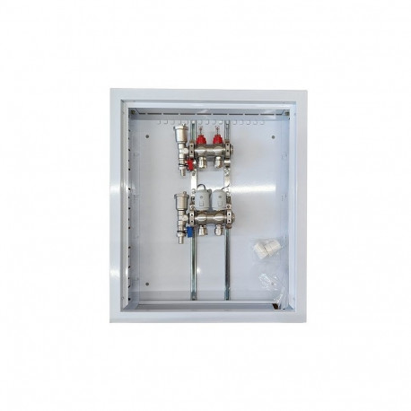 Heating Manifold - 2 Loops NC AC230V Thermal Actuators Flow Meters 640x530x118mm