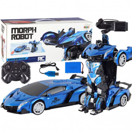 Sinine transformeeruv robotauto R/C 1:10 viipejuhtimisega