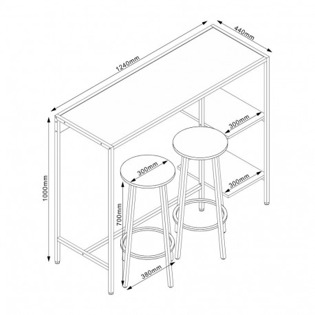 Baarikomplekt HEDVIG laud ja 2 baaripukki, saar/must