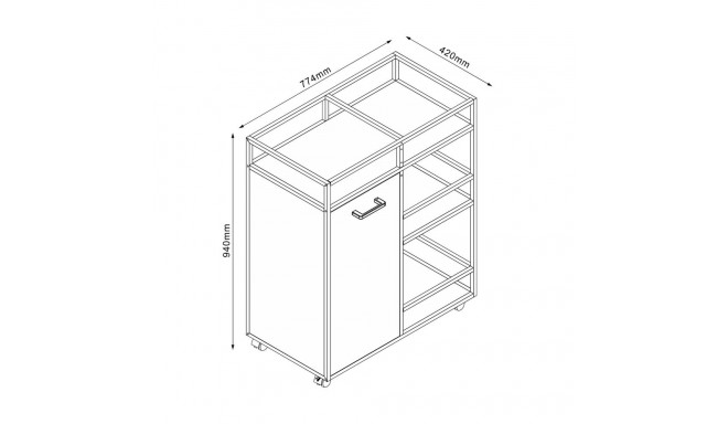 Cabinet with shelves HEDVIG 77,4x42xH94cm, ash/black