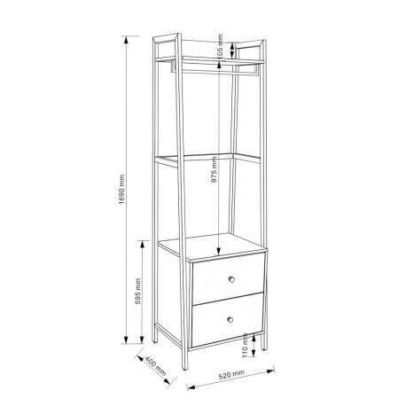 Hallway shelf LAVINIA 52x40xH169cm, ash/black