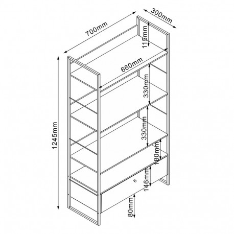 Shelf LAVINA 60x30xH165cm, ash/black