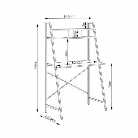 Desk STUDY with shelf 84x44xH142cm, oak/brown