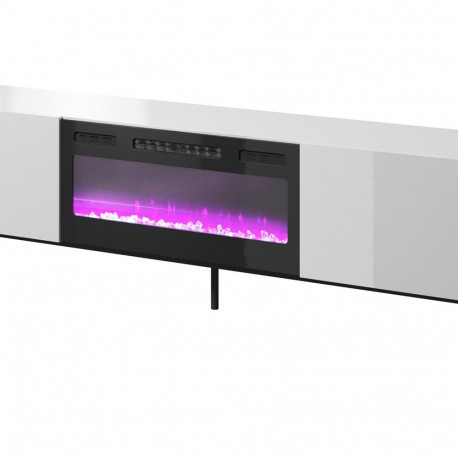 RTV SLIDE 200K kapp elektrilise kaminaga mustal raamile 200x40x57 cm valge läikiv