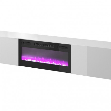 RTV cabinet SLIDE 200K with electric fireplace 200x40x37 cm all in gloss white