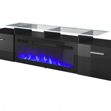 RTV kapp ROVA elektrilise kaminaga 190x37x48 cm must/must läikiv