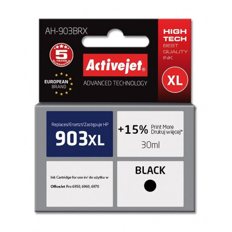 Activejet AH-903BRX tindikassett (asendus HP 903XL T6M15AE; premium; 30 ml; must)