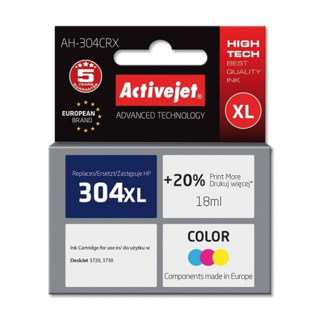 Activejet AH-304CRX tindikassett (asendus HP 304XL N9K07AE; premium; 18 ml; 400 lehekülge, värviline