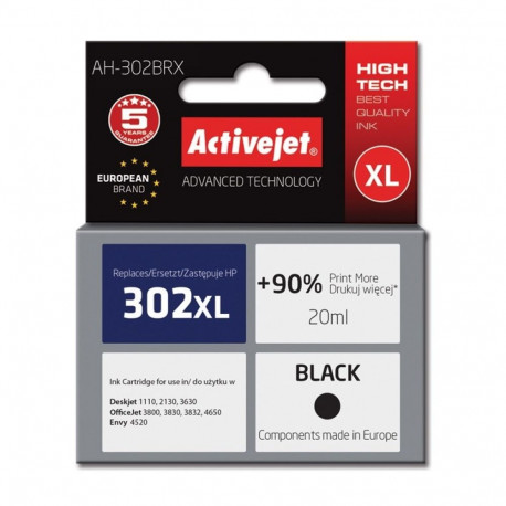 Activejet AH-302BRX tindikassett (asendus HP 302XL F6U68AE; premium; 20 ml; must)